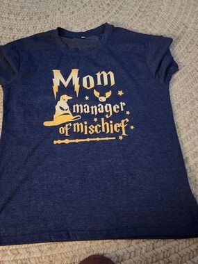 Unk‎ Navy Blue Tee with Gold 'Mom Manager of Mischief' Graphic